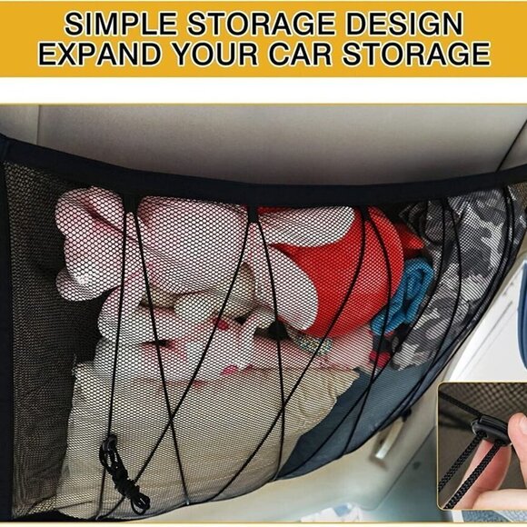 Car Mesh Net Ceiling Interior Roof Storage Adjustable Organizer Bag US 35"x26" - Picture 5 of 7